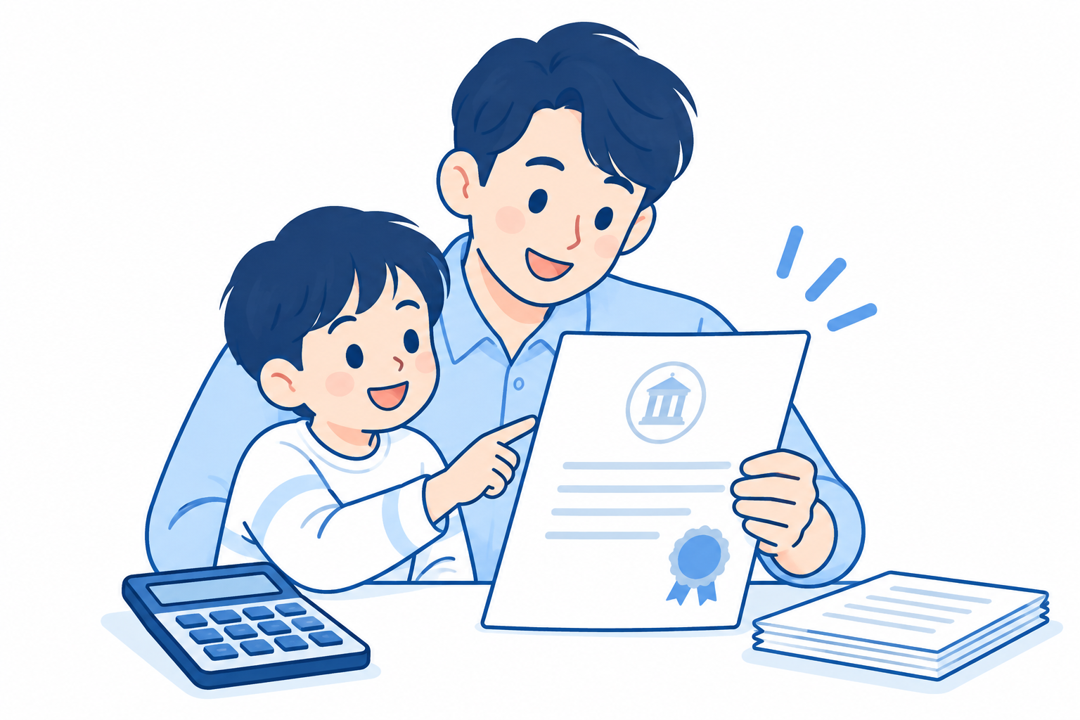 국민연금 출산크레딧을 확인하는 부모와 아이